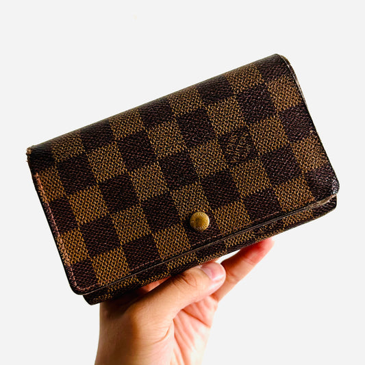 Louis Vuitton LV Damier Ebene Elise Classic Damier Ebene GHW Monogram Logo Bifold Compact Wallet
