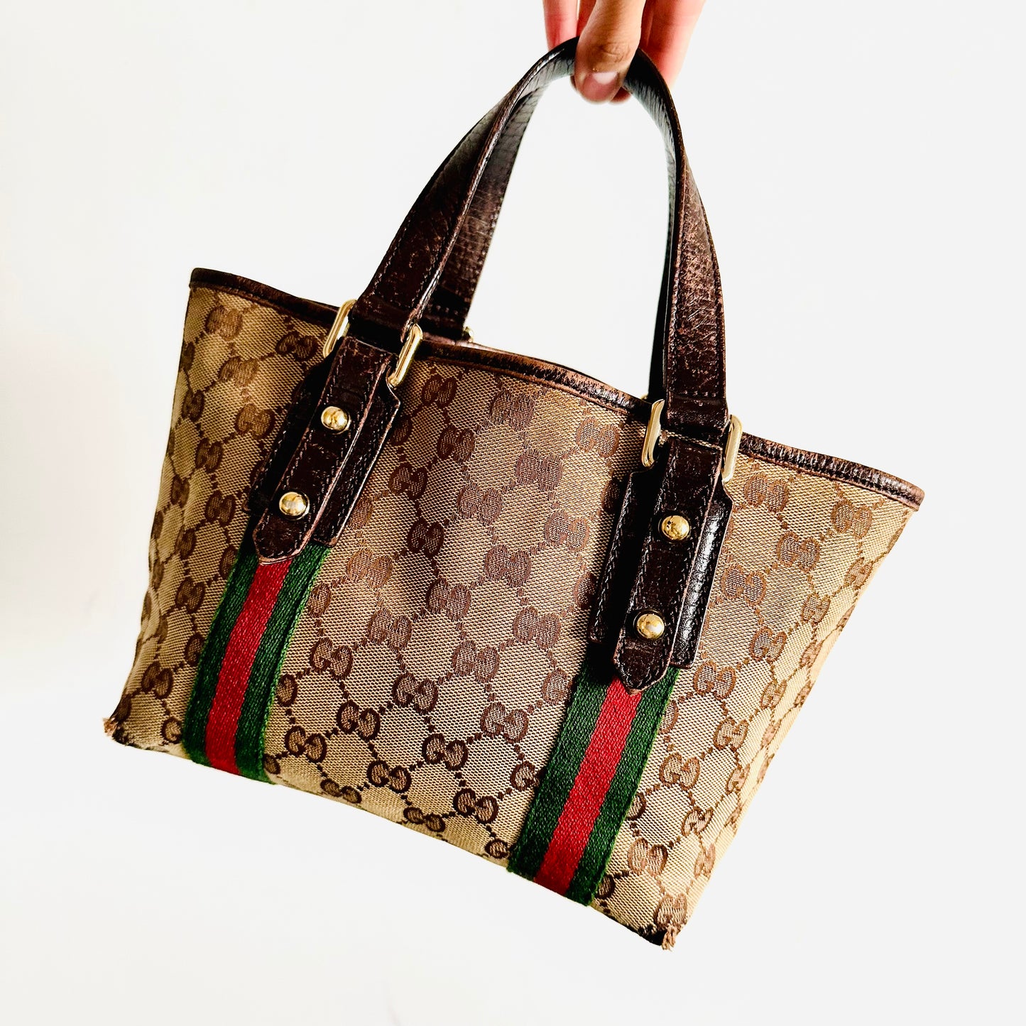 Gucci Beige GG Monogram Logo Sherry Charms Small Shoulder Tote Bag