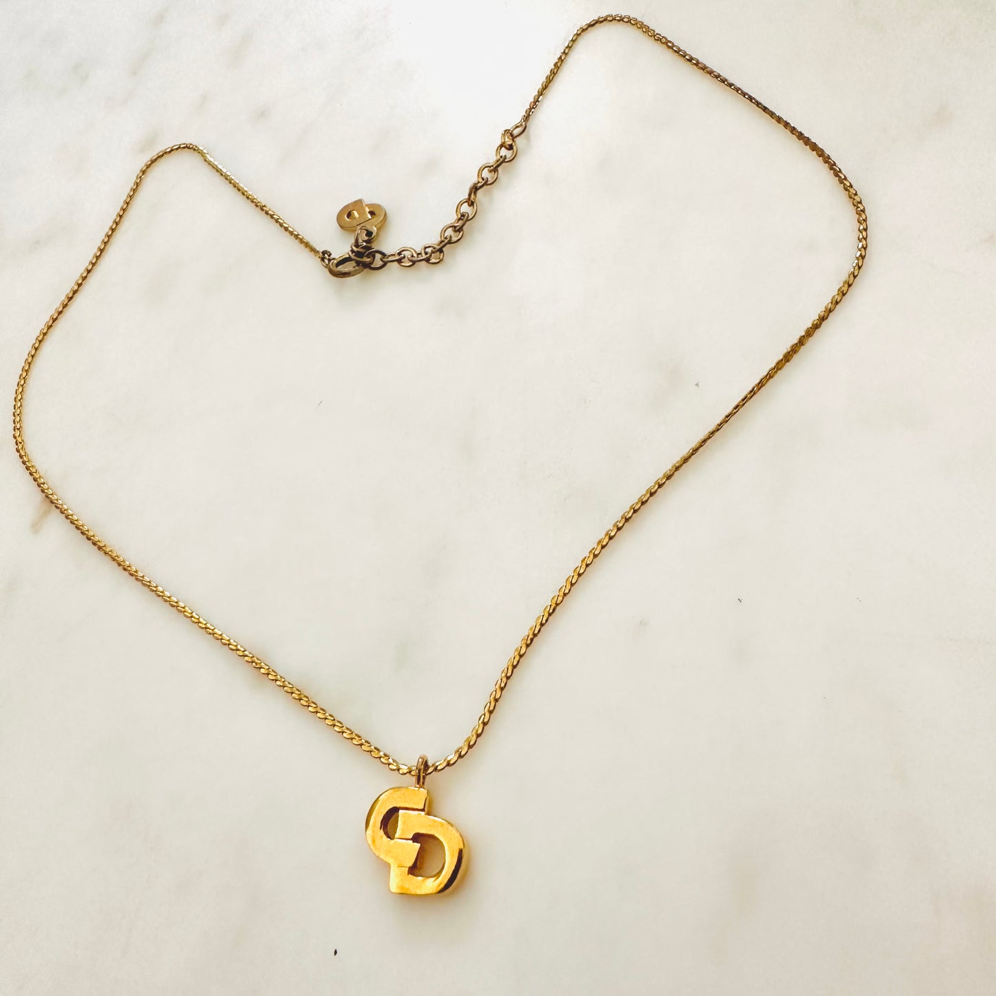 Christian Dior CD Monogram Logo Signature Classic Gold Vintage Necklace