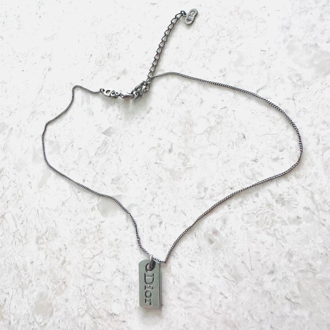 Christian Dior CD Giant Monogram Logo Silver Tablet Vintage Pendant Necklace