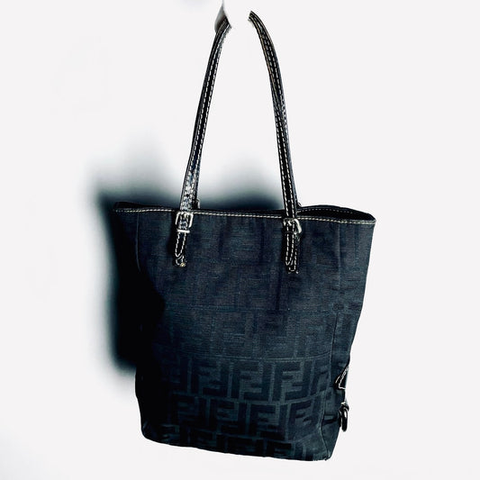 Fendi Black Zucca FF Monogram Logo Shopper Shoulder Tote Bag