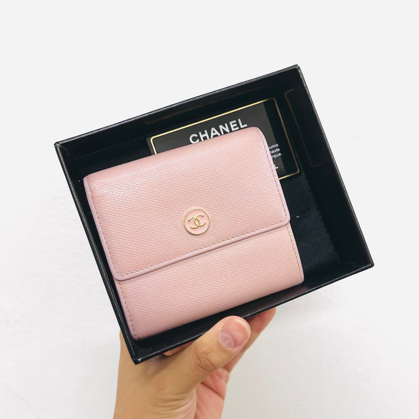 Chanel Violet Clair Purple GHW CC Logo Grained Calfskin Vintage Compact Trifold Flap Wallet 9s