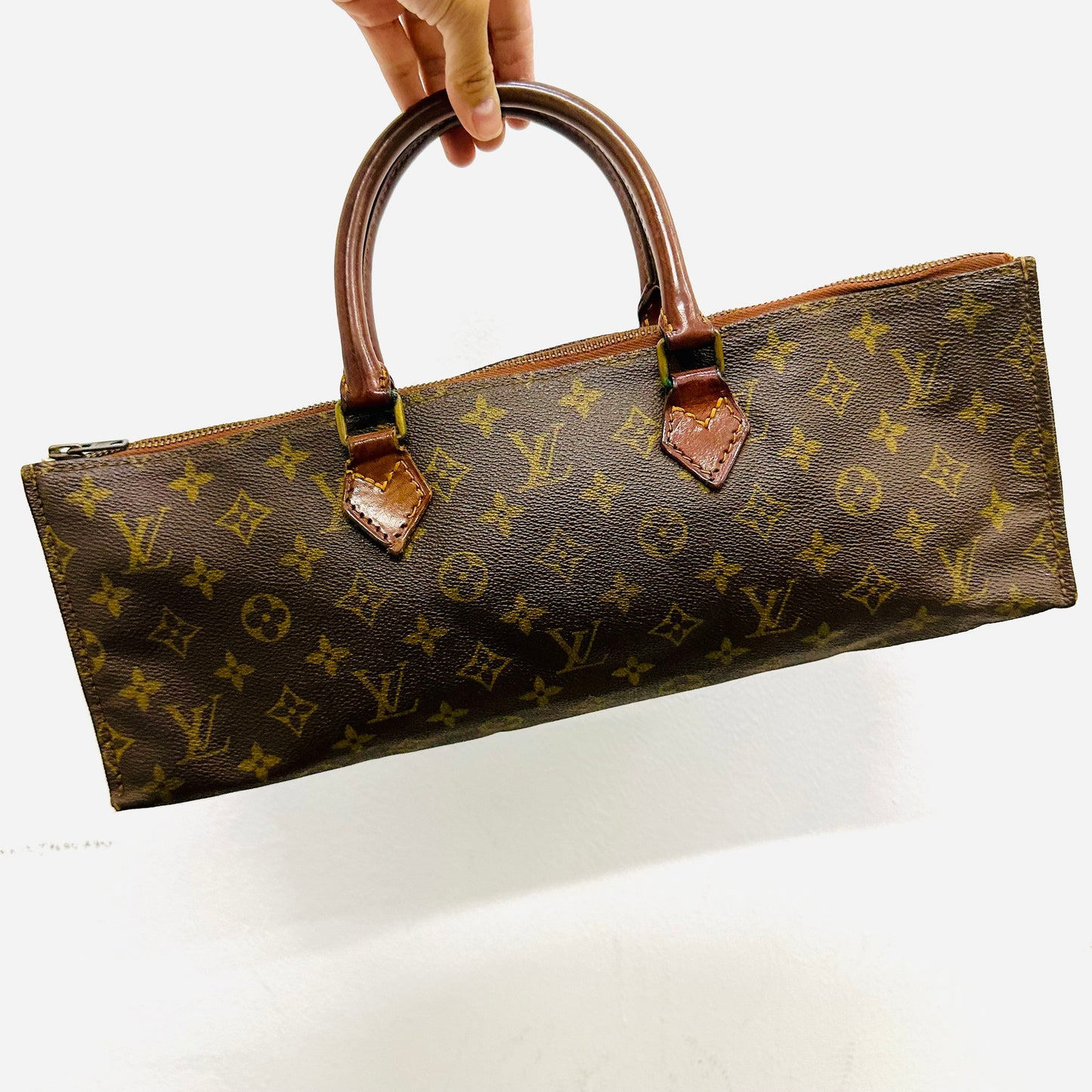 Louis Vuitton LV Tricot Triangle East West Monogram Logo GHW Vintage Top Handle Boston Tote Bag