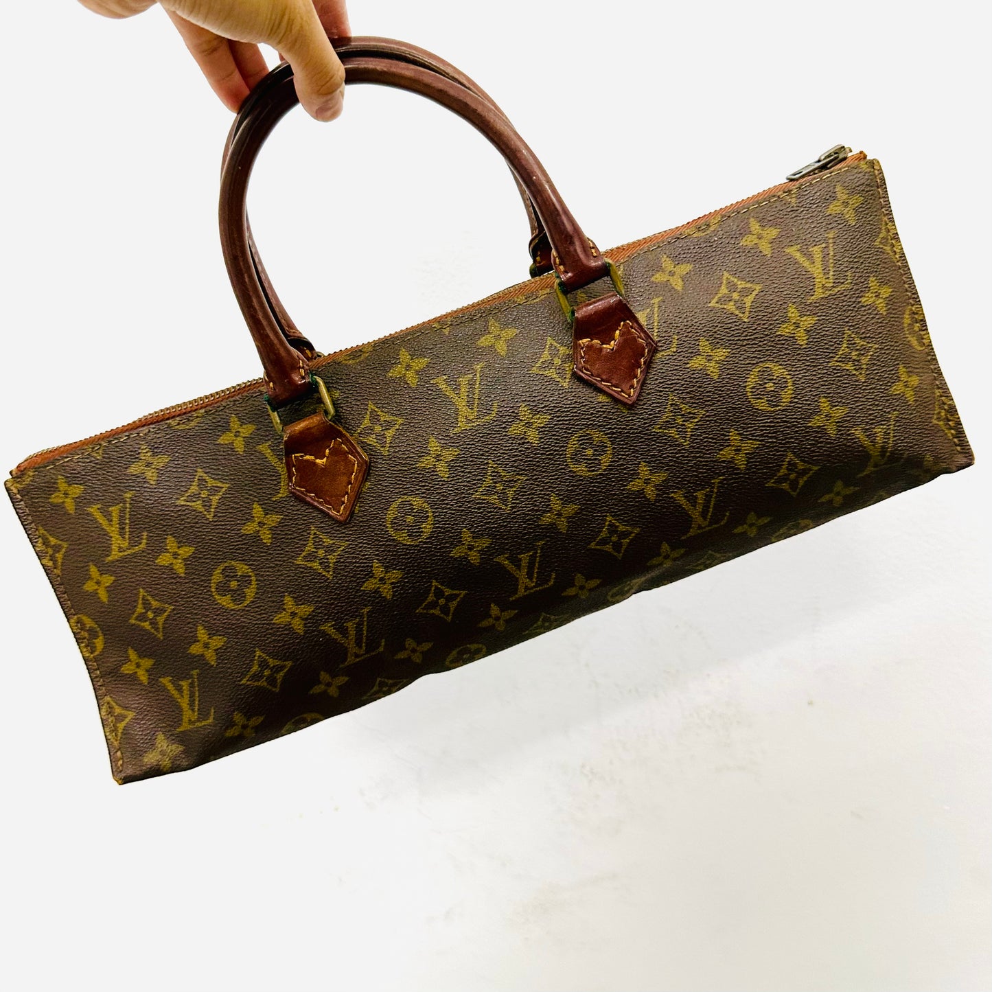 Louis Vuitton LV Tricot Triangle East West Monogram Logo GHW Vintage Top Handle Boston Tote Bag