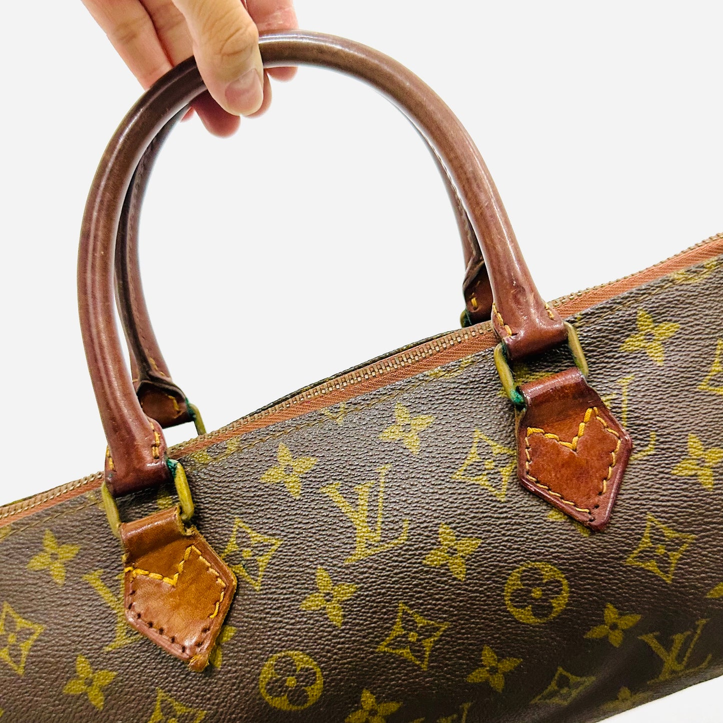 Louis Vuitton LV Tricot Triangle East West Monogram Logo GHW Vintage Top Handle Boston Tote Bag