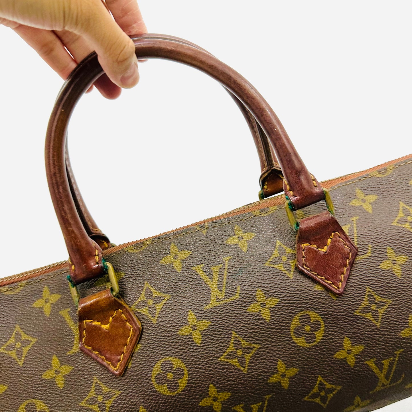 Louis Vuitton LV Tricot Triangle East West Monogram Logo GHW Vintage Top Handle Boston Tote Bag