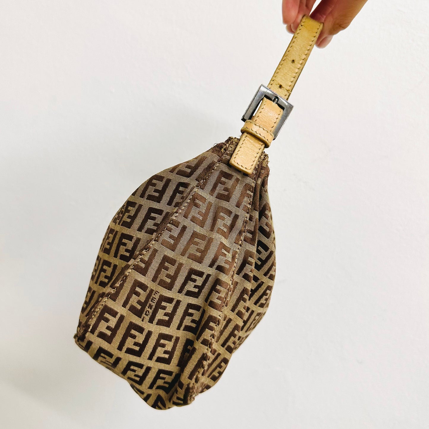 Fendi Brown FF Zucca Monogram Logo Pochette Baguette Hobo Shoulder Bag