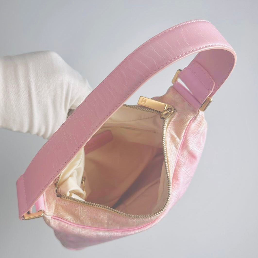 Chanel Pink GHW Travel Line Giant CC Monogram Logo Hobo Baguette Shoulder Bag 8s