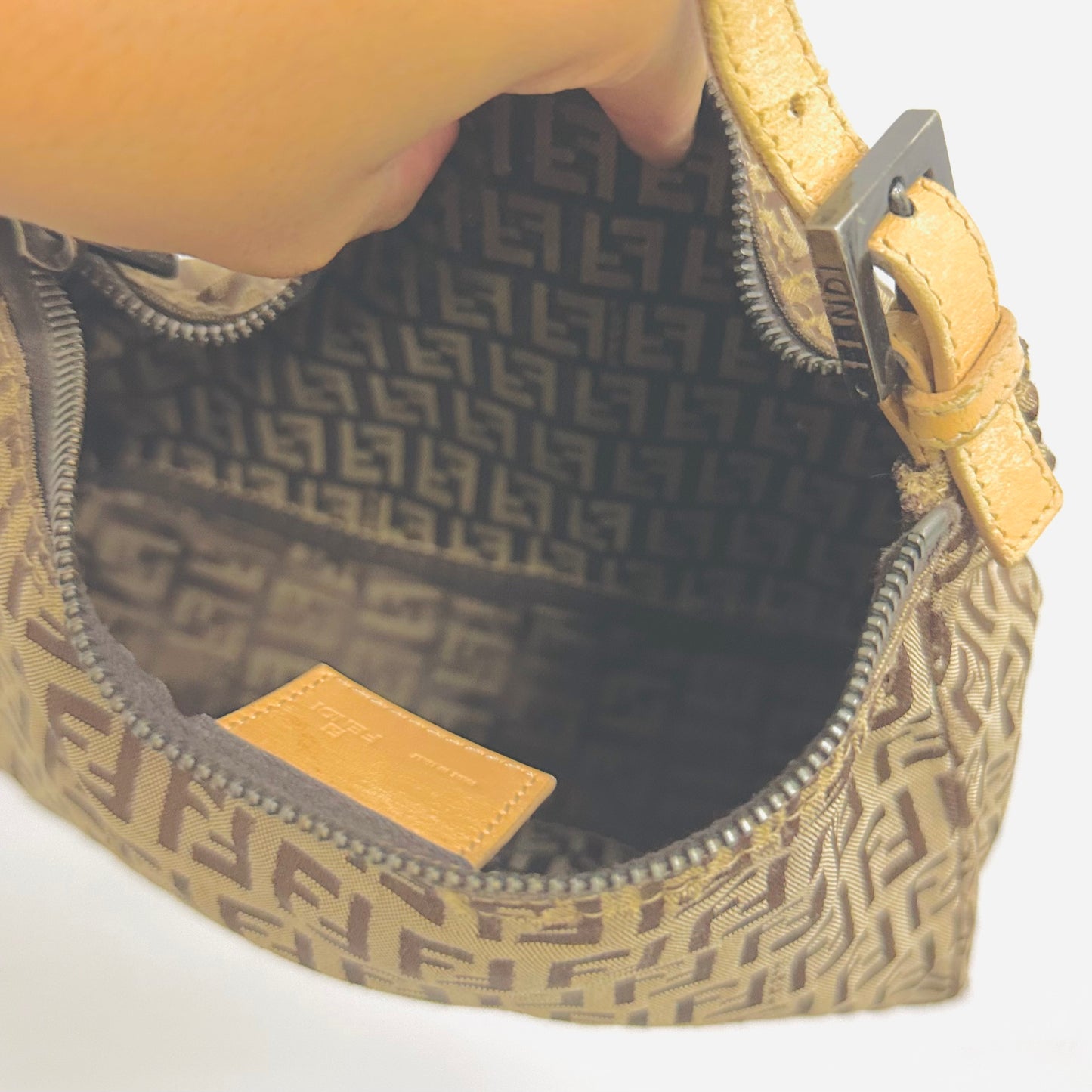 Fendi Brown FF Zucca Monogram Logo Pochette Baguette Hobo Shoulder Bag