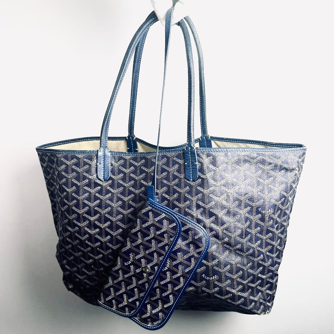Goyard Navy Blue Saint Louis PM Monogram Shopper Shoulder Tote Bag With Pouch