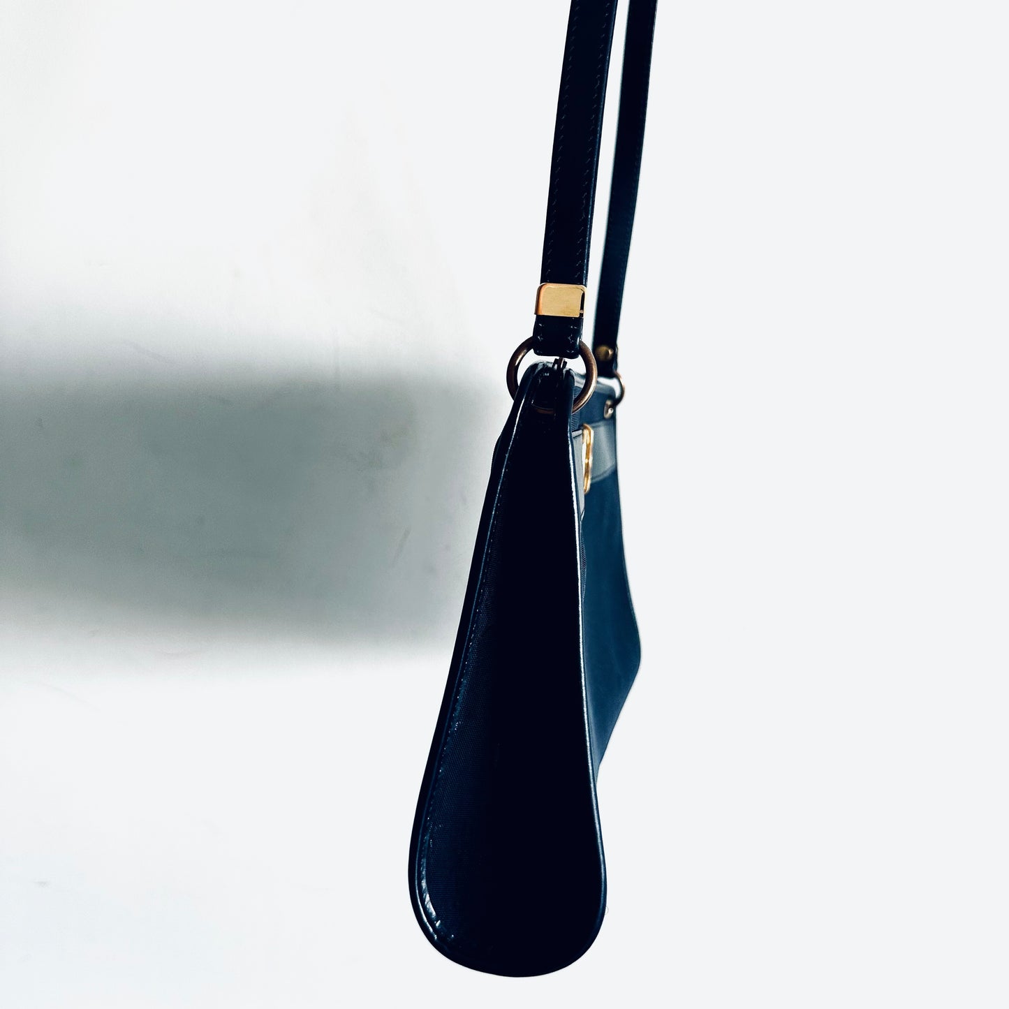 Christian Dior CD Navy Blue GHW Oblique Monogram Logo Vintage Zip Shoulder Sling Bag