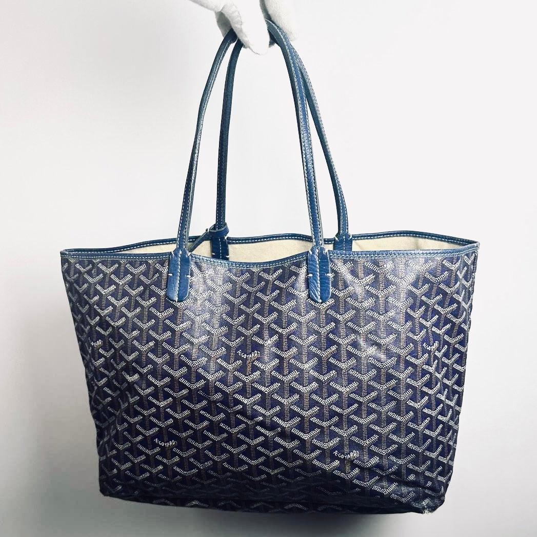 Goyard Navy Blue Saint Louis PM Monogram Shopper Shoulder Tote Bag With Pouch