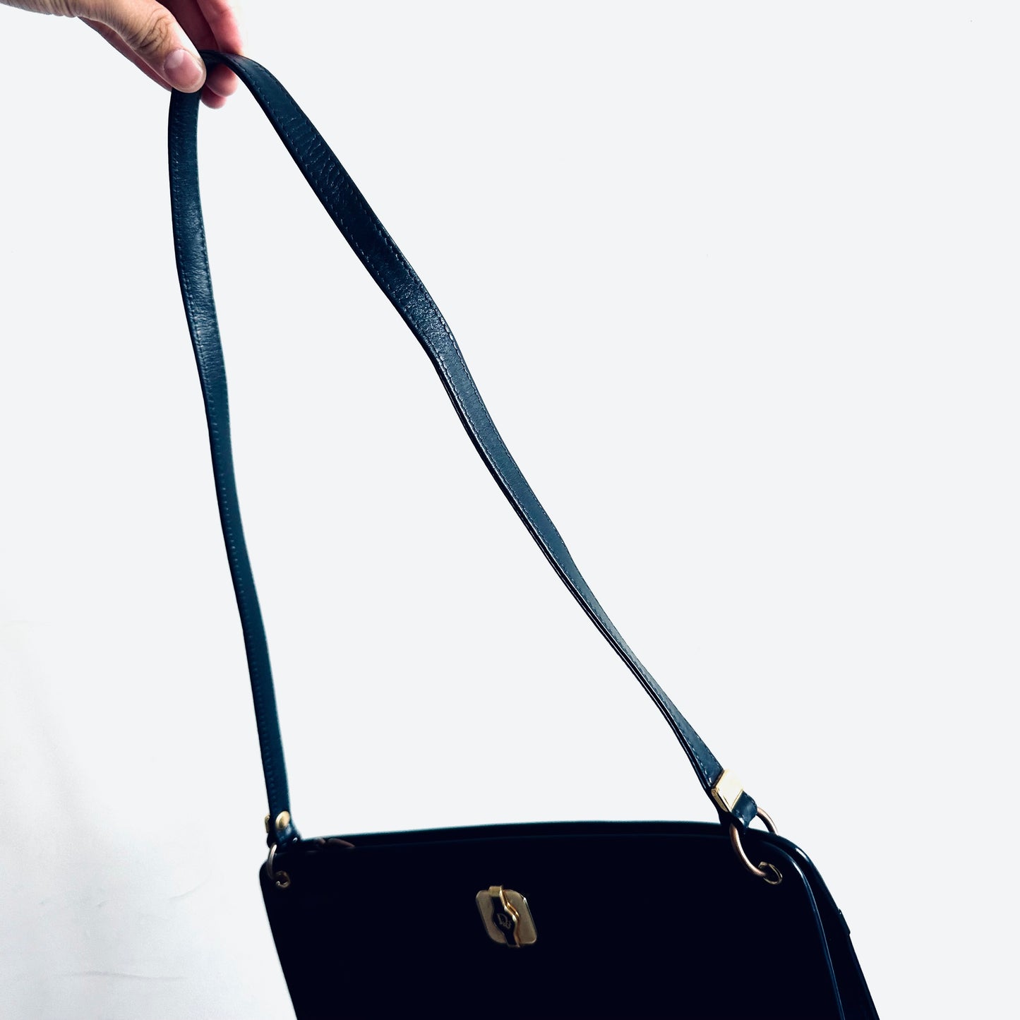 Christian Dior CD Navy Blue GHW Oblique Monogram Logo Vintage Zip Shoulder Sling Bag