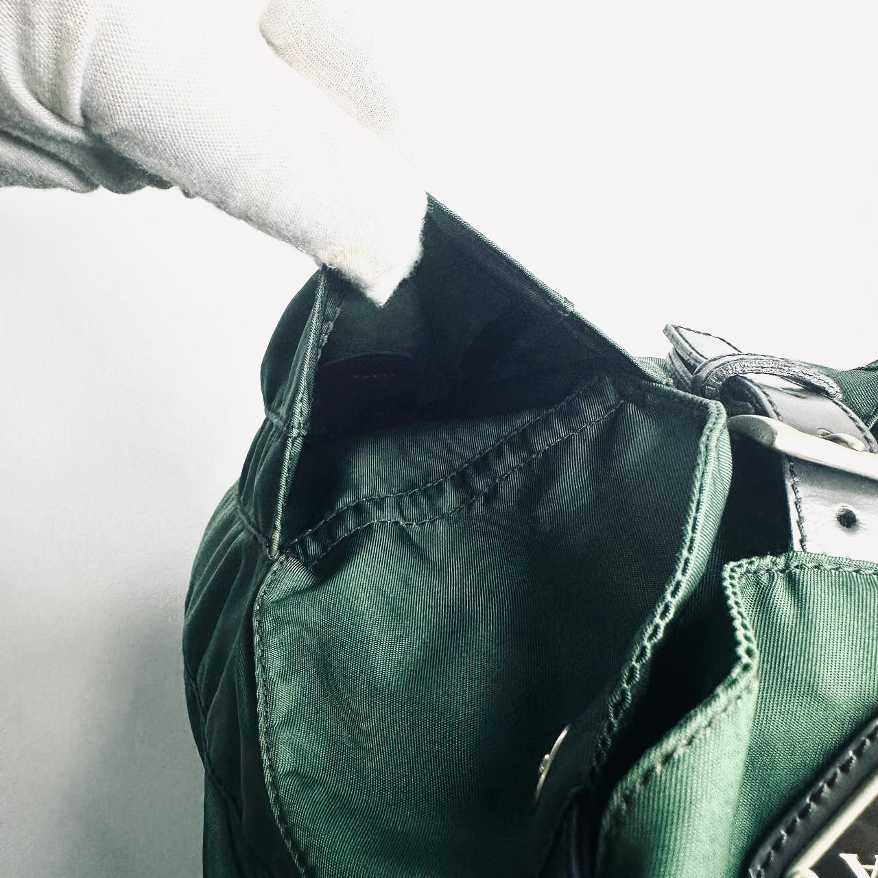 Prada Green Vela Monogram Logo Nylon & Leather Flap Backpack Drawstring Bag