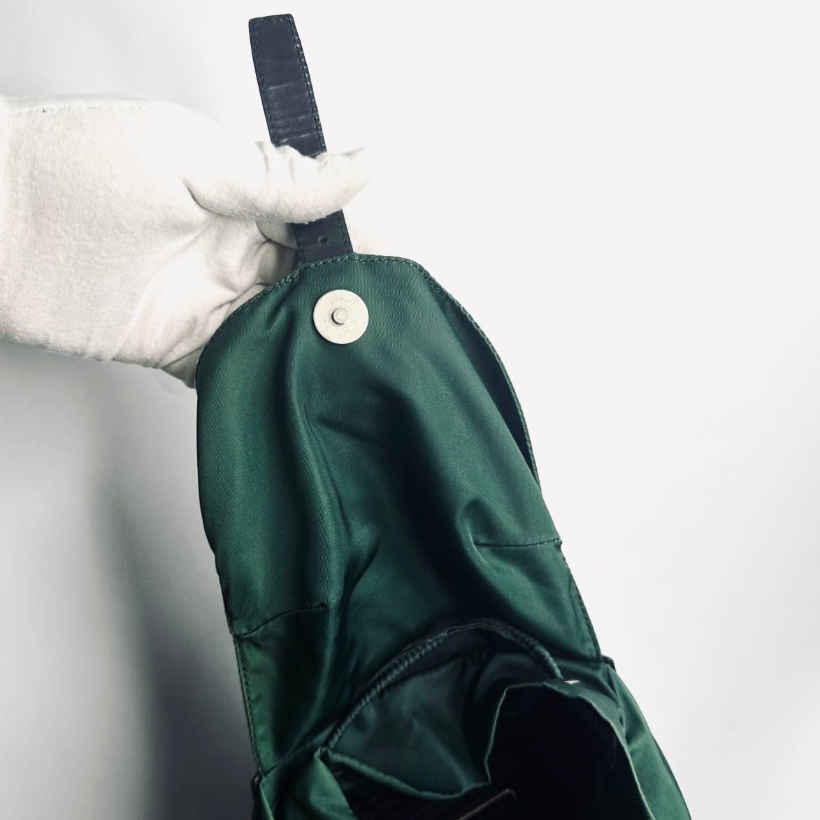 Prada Green Vela Monogram Logo Nylon & Leather Flap Backpack Drawstring Bag