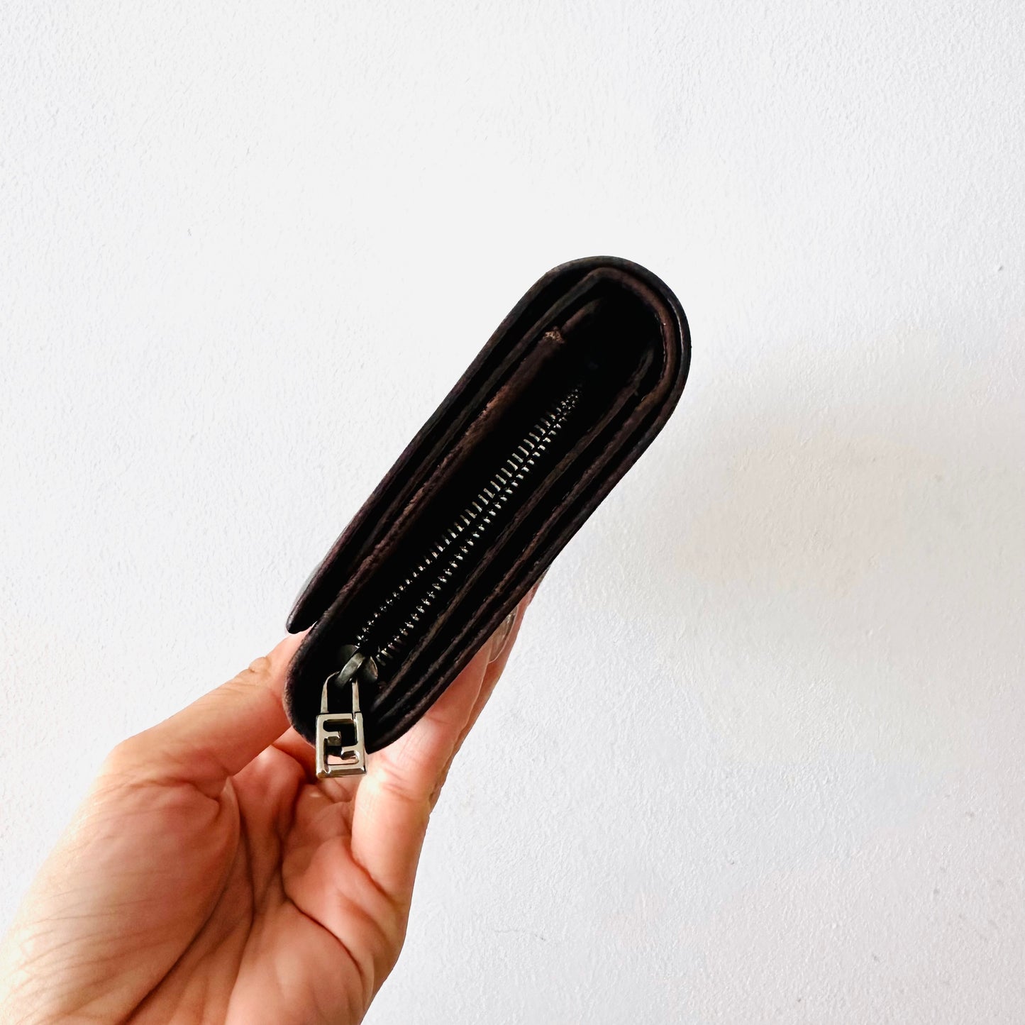 Fendi Dark Brown Zucca FF Monogram Logo Flap Compact Wallet