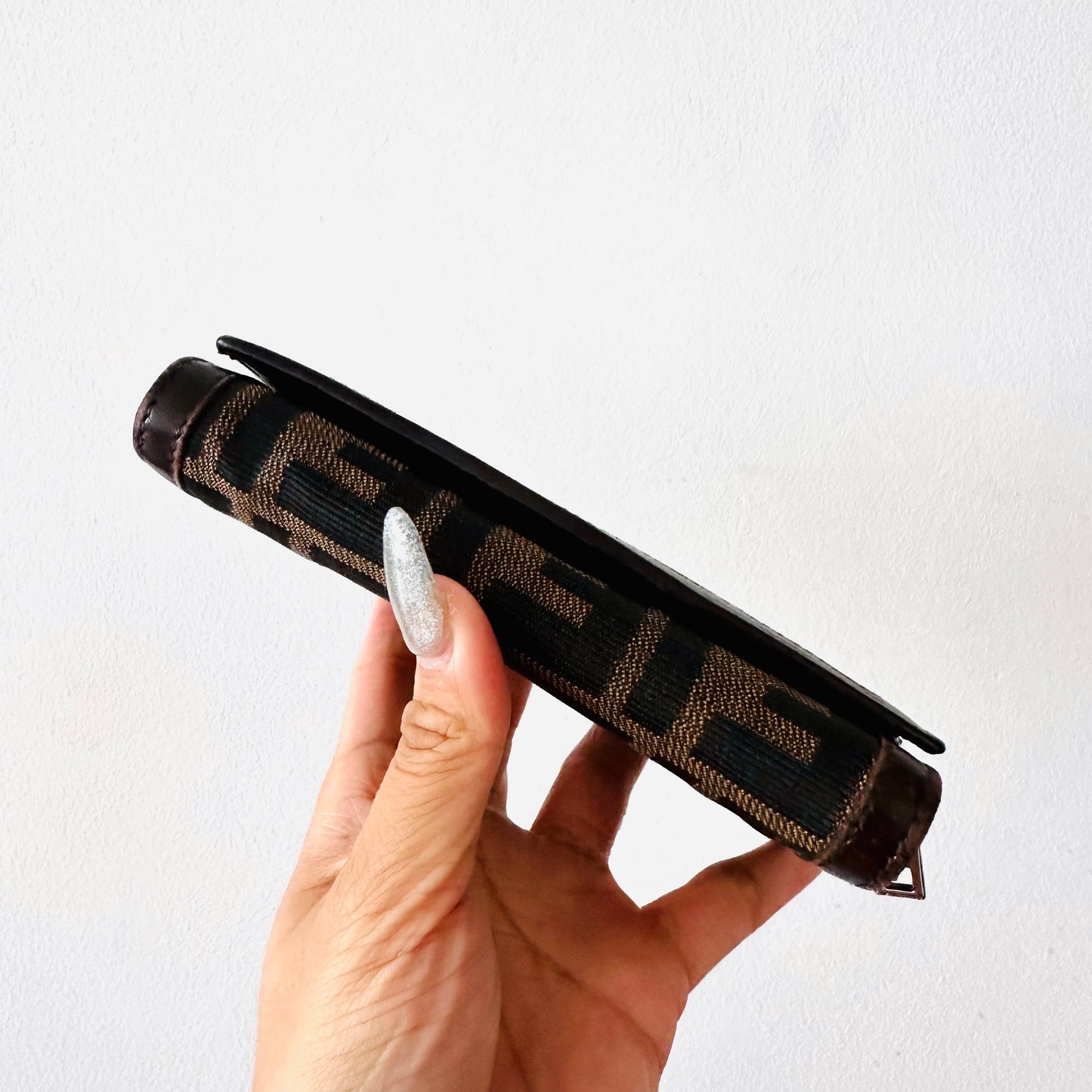 Fendi Dark Brown Zucca FF Monogram Logo Flap Compact Wallet