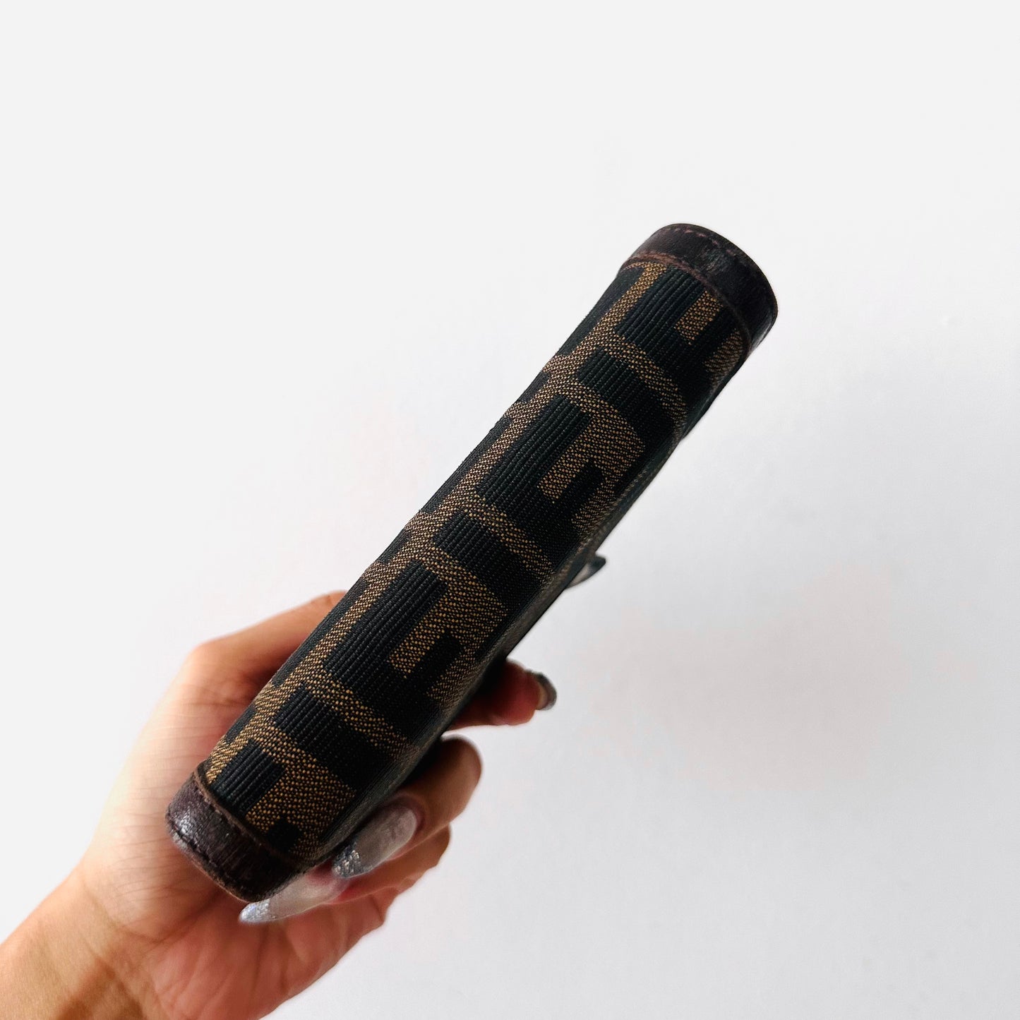 Fendi Dark Brown Zucca FF Monogram Logo Flap Compact Wallet