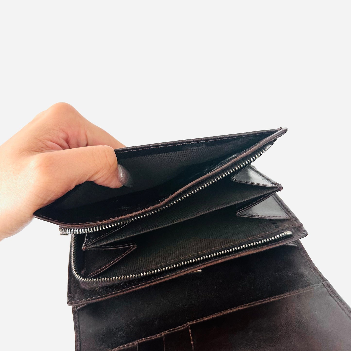 Fendi Dark Brown Zucca FF Monogram Logo Flap Compact Wallet