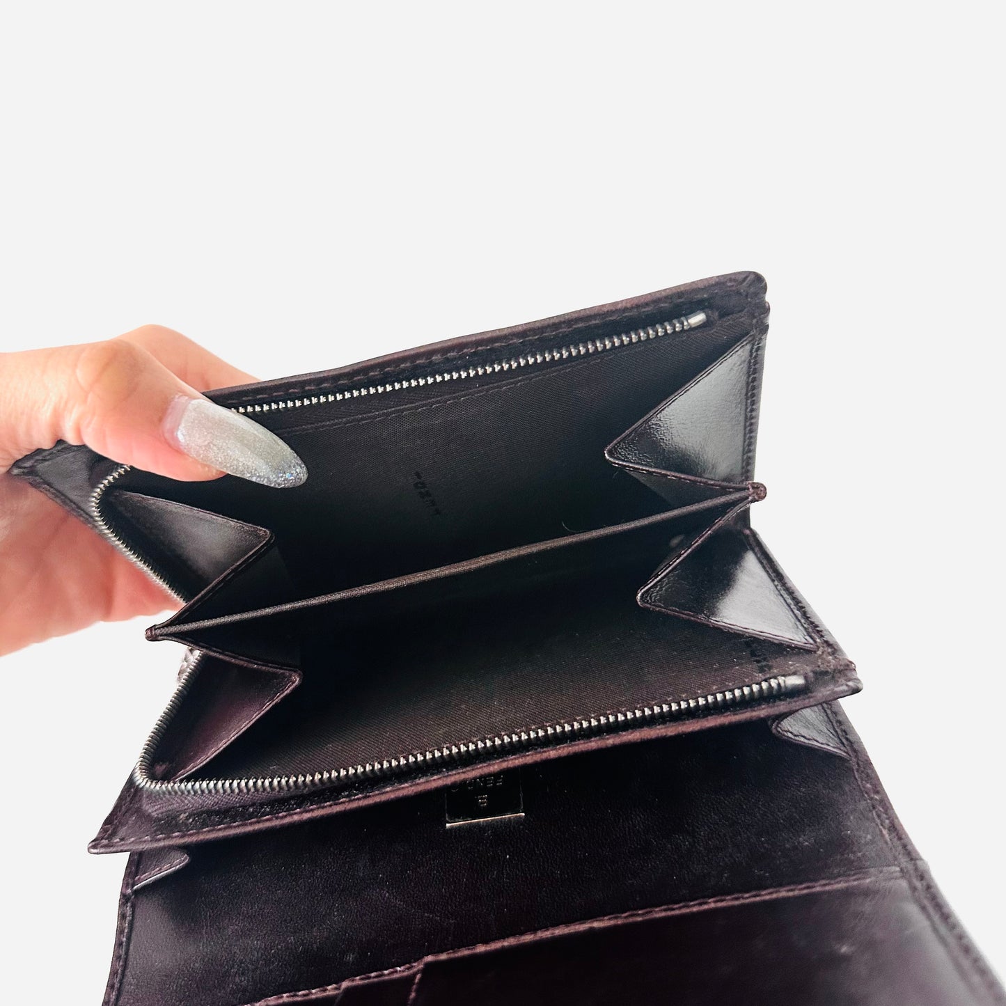 Fendi Dark Brown Zucca FF Monogram Logo Flap Compact Wallet