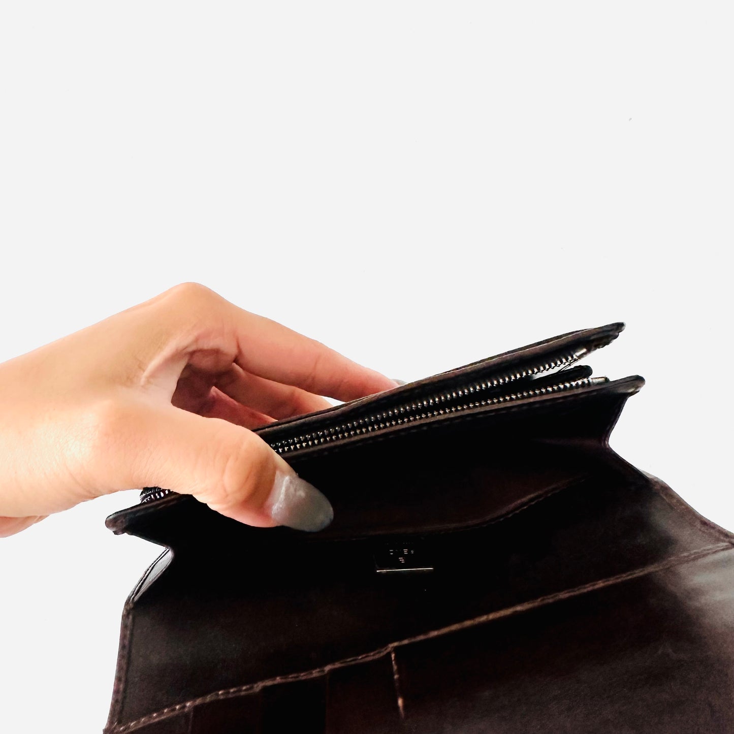 Fendi Dark Brown Zucca FF Monogram Logo Flap Compact Wallet