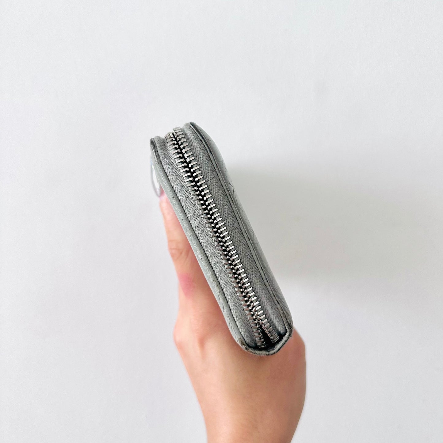 Balenciaga Grey Monogram Logo Embossed Leather Zippy Zip Around Wallet