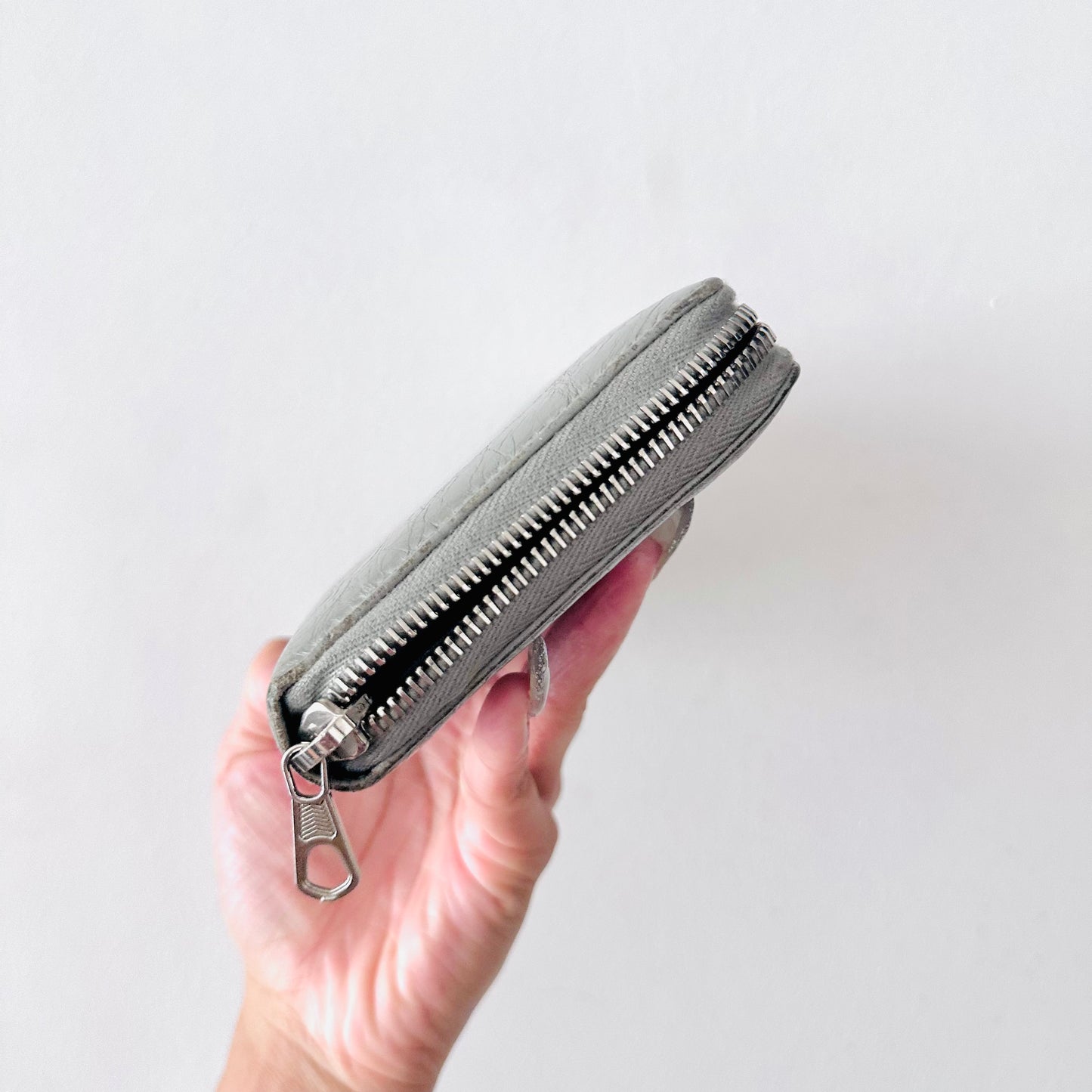 Balenciaga Grey Monogram Logo Embossed Leather Zippy Zip Around Wallet