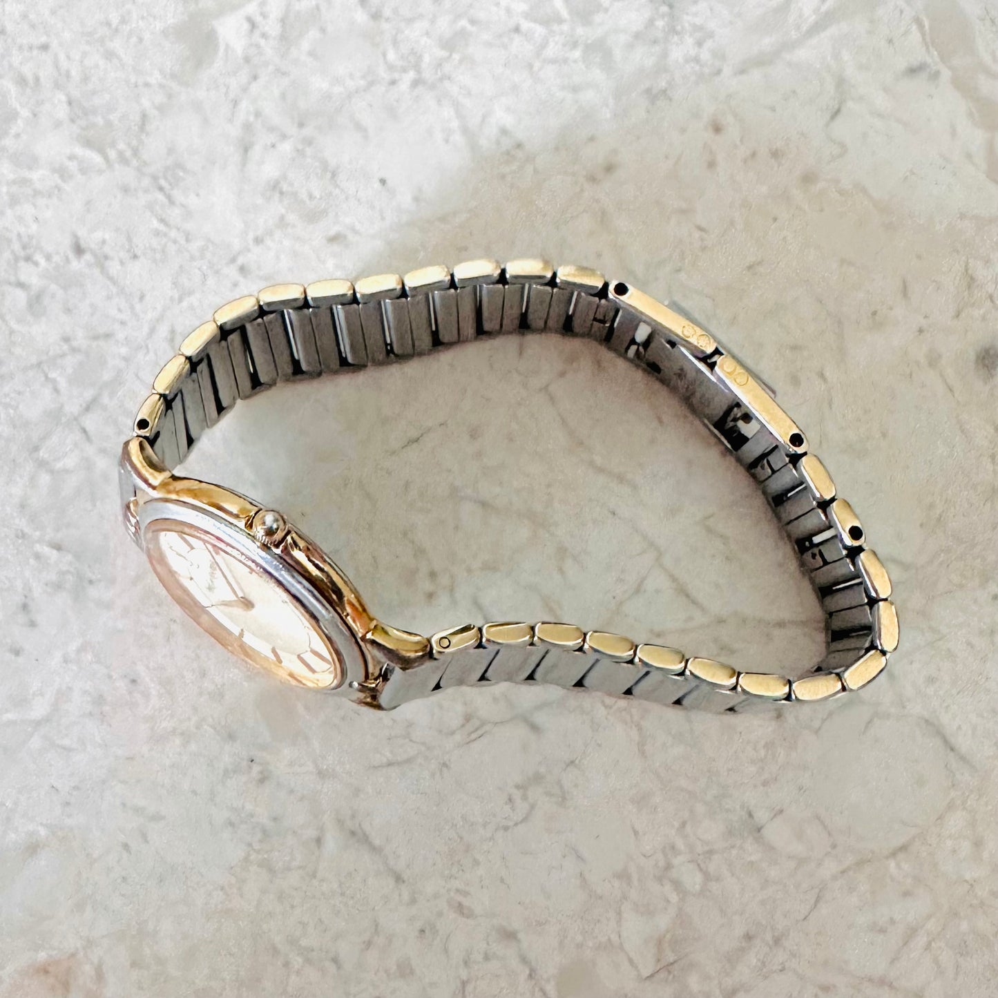 YSL Yves Saint Laurent Gold & Stainless Steel Round Circle Monogram Logo 23MM Quartz Watch