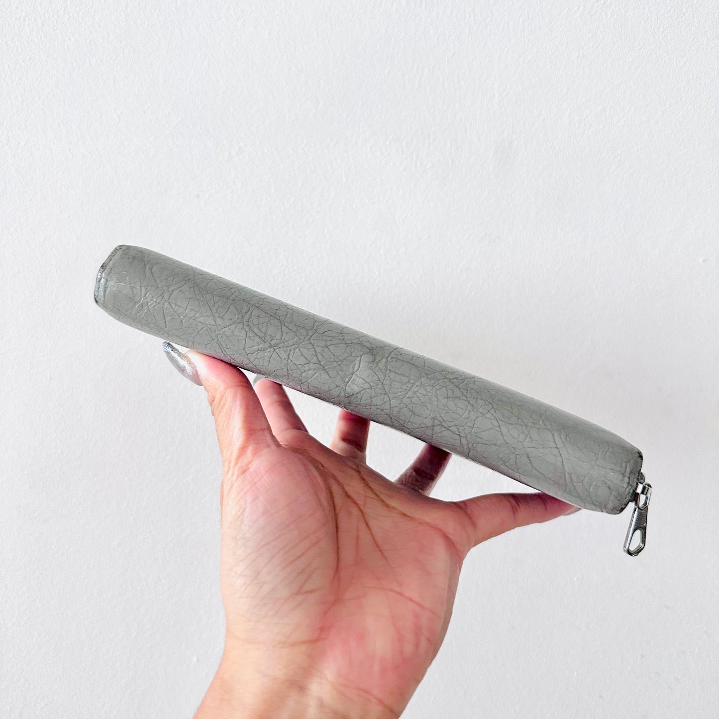 Balenciaga Grey Monogram Logo Embossed Leather Zippy Zip Around Wallet