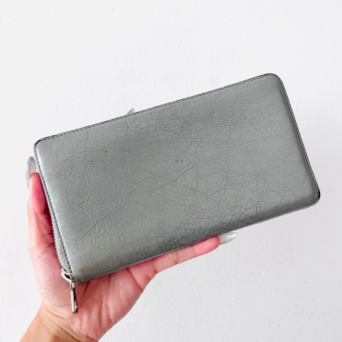 Balenciaga Grey Monogram Logo Embossed Leather Zippy Zip Around Wallet