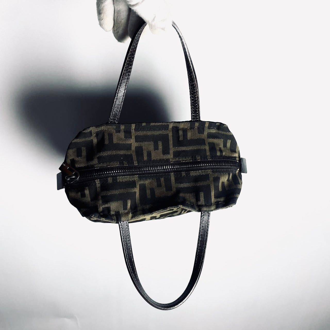 Fendi Brown Zucca FF Monogram Logo Mini Bucket Dumpling Zip Tote Bag