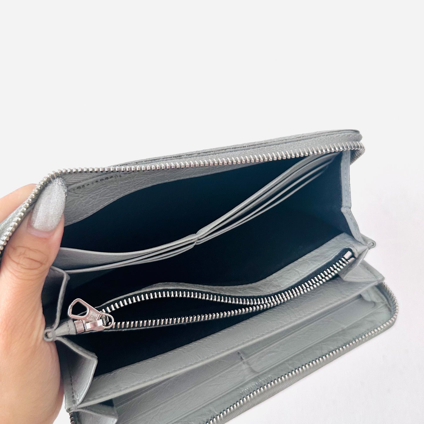 Balenciaga Grey Monogram Logo Embossed Leather Zippy Zip Around Wallet