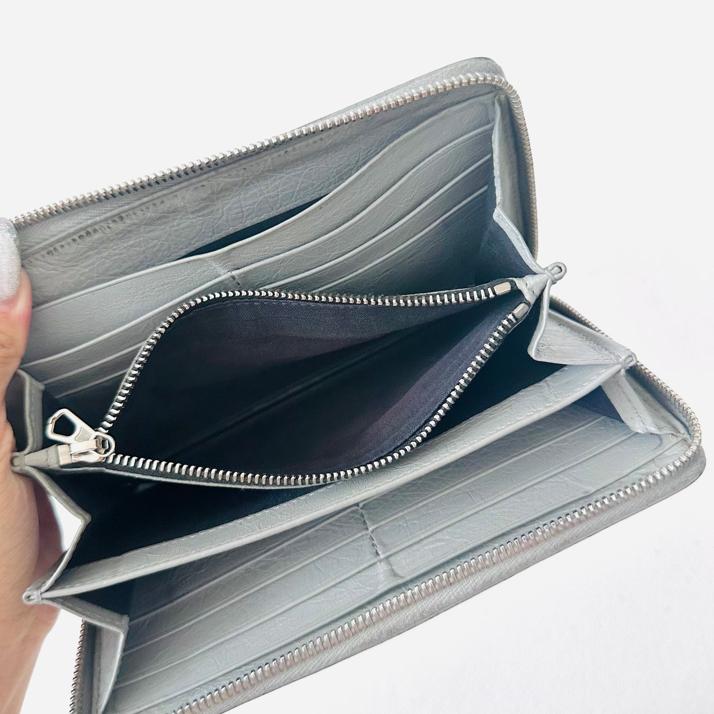 Balenciaga Grey Monogram Logo Embossed Leather Zippy Zip Around Wallet