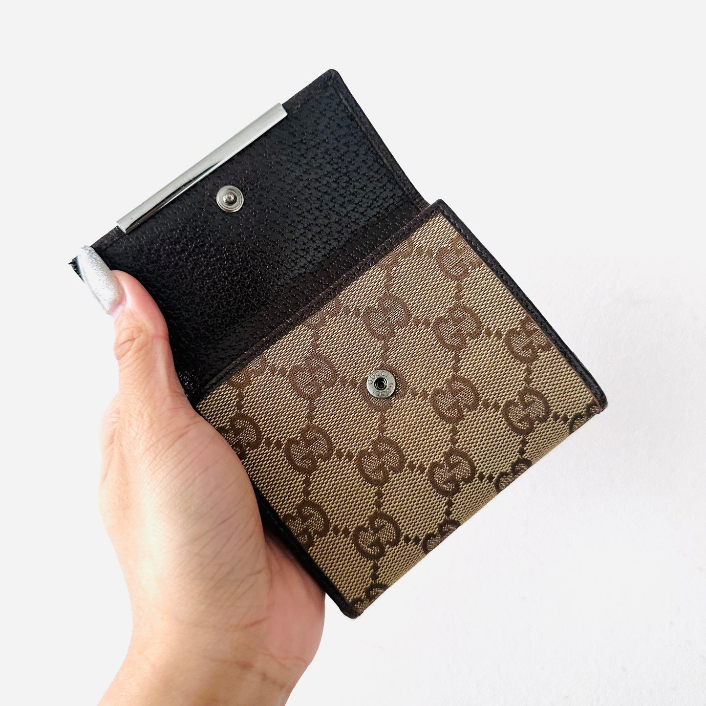 Gucci Beige GG Monogram Logo Compact Bifold Wallet