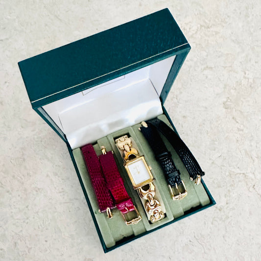 Gucci White Dial Gold Stainless Steel 17MM Changeable Straps Quartz Watch