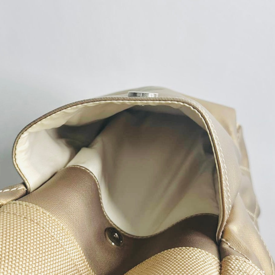 Chanel Beige Taupe Paris Biarritz CC Monogram Logo Quilted Fabric & Leather Shopper Shoulder Tote Bag With Pockets 11s