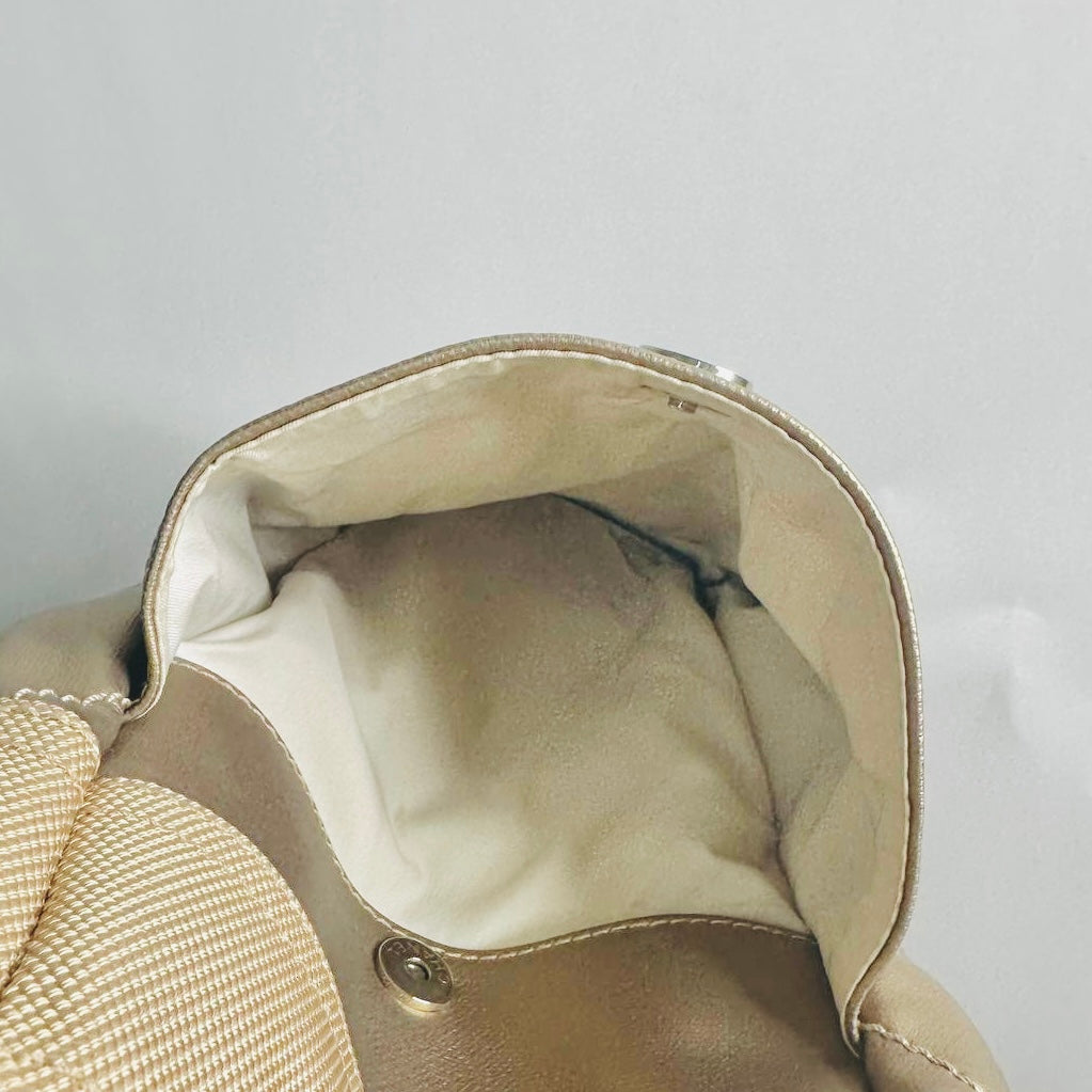 Chanel Beige Taupe Paris Biarritz CC Monogram Logo Quilted Fabric & Leather Shopper Shoulder Tote Bag With Pockets 11s
