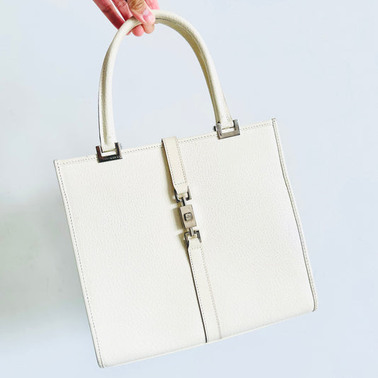 Gucci Jackie White Leather Monogram Logo Hobo Shopper Shoulder Tote Bag
