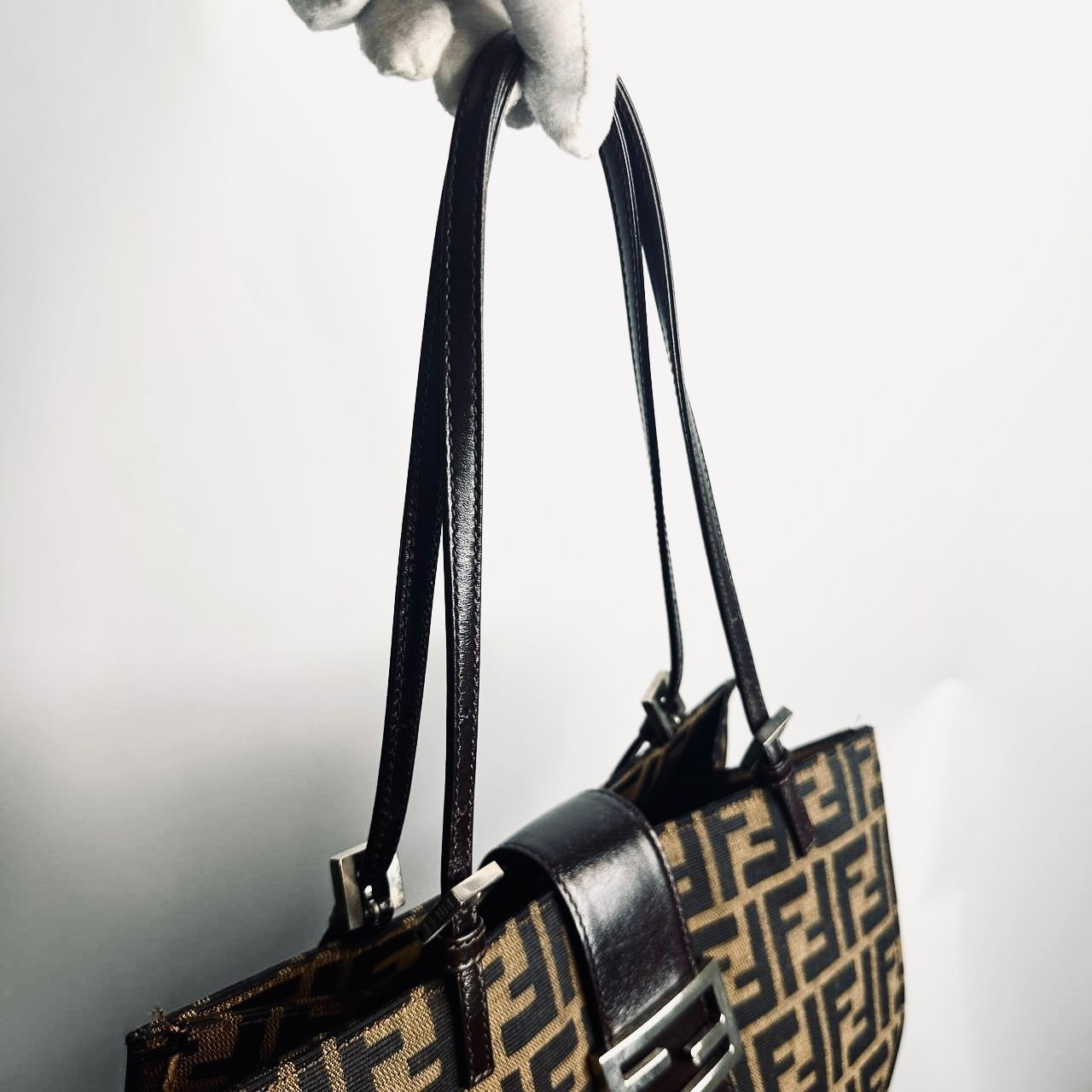 Fendi Zucca Mamma Brown Giant FF Monogram Logo Shopper Shoulder Flap Zucchino Tote Bag
