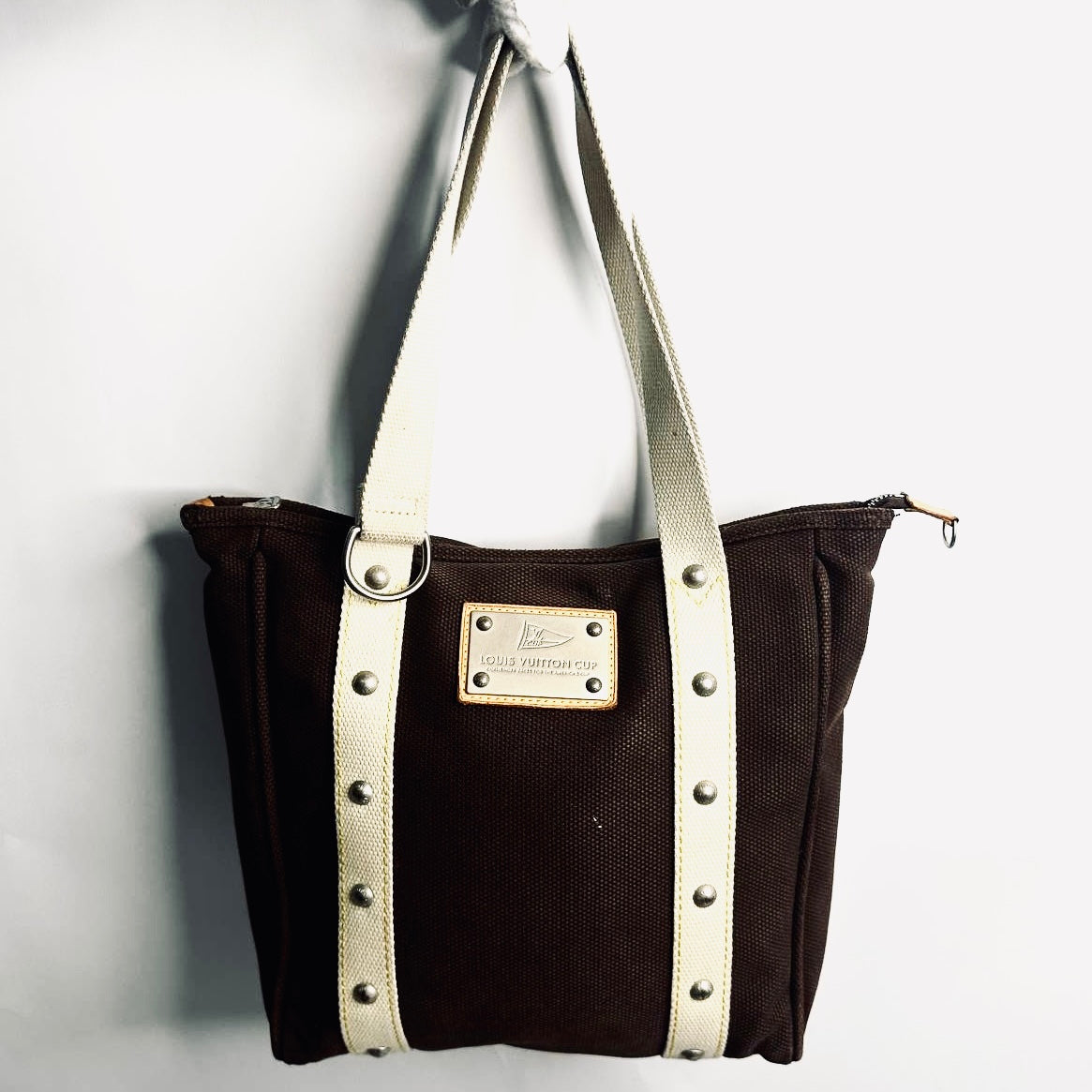 Louis Vuitton LV Antigua MM Brown Club Monogram Logo Top Handle Shoulder Shopper Tote Bag