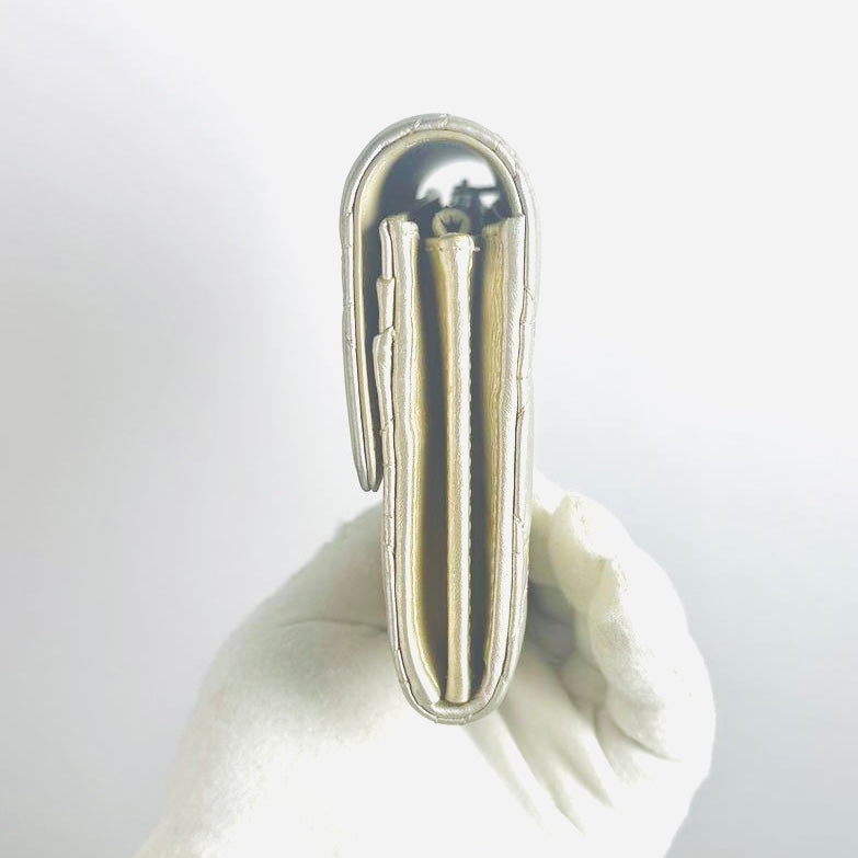 Christian Dior CD Caro 30 Montaigne Iridescent GHW Silver Quilted Cannage Supple Calfskin Monogram Logo Flap Long Wallet