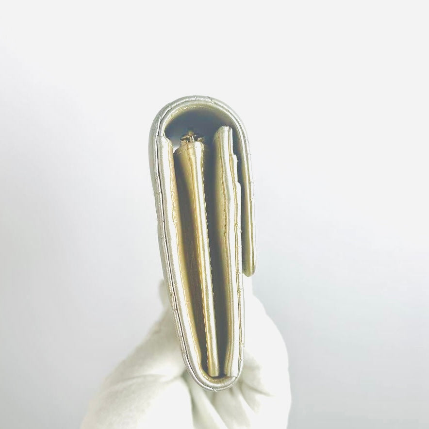 Christian Dior CD Caro 30 Montaigne Iridescent GHW Silver Quilted Cannage Supple Calfskin Monogram Logo Flap Long Wallet