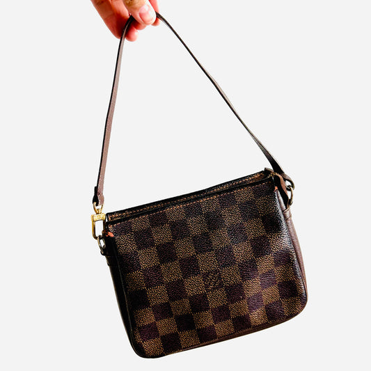 Louis Vuitton LV Damier Ebene DE Trousse Monogram Logo GHW Pochette Accessories Accessoires Shoulder Bag