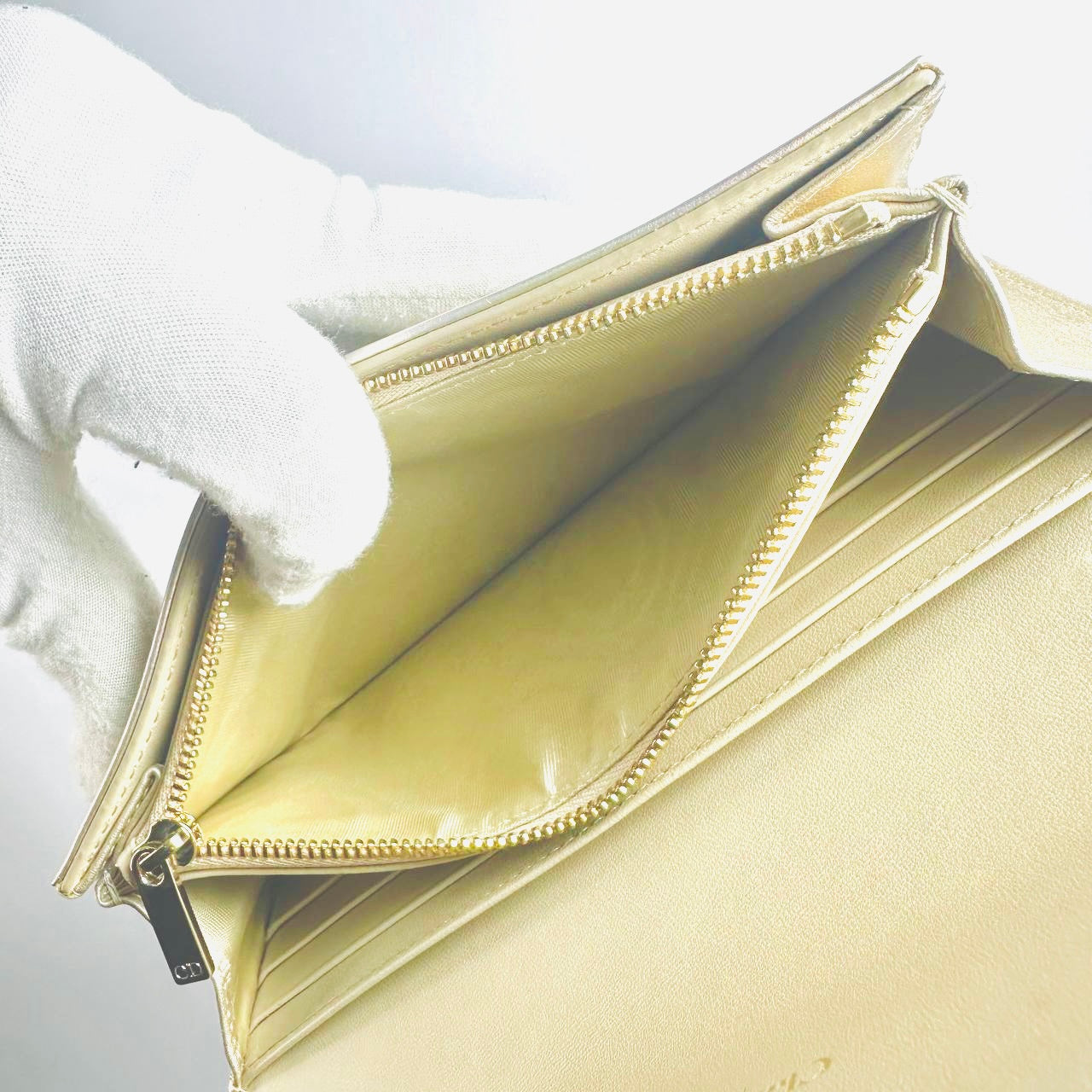 Christian Dior CD Caro 30 Montaigne Iridescent GHW Silver Quilted Cannage Supple Calfskin Monogram Logo Flap Long Wallet