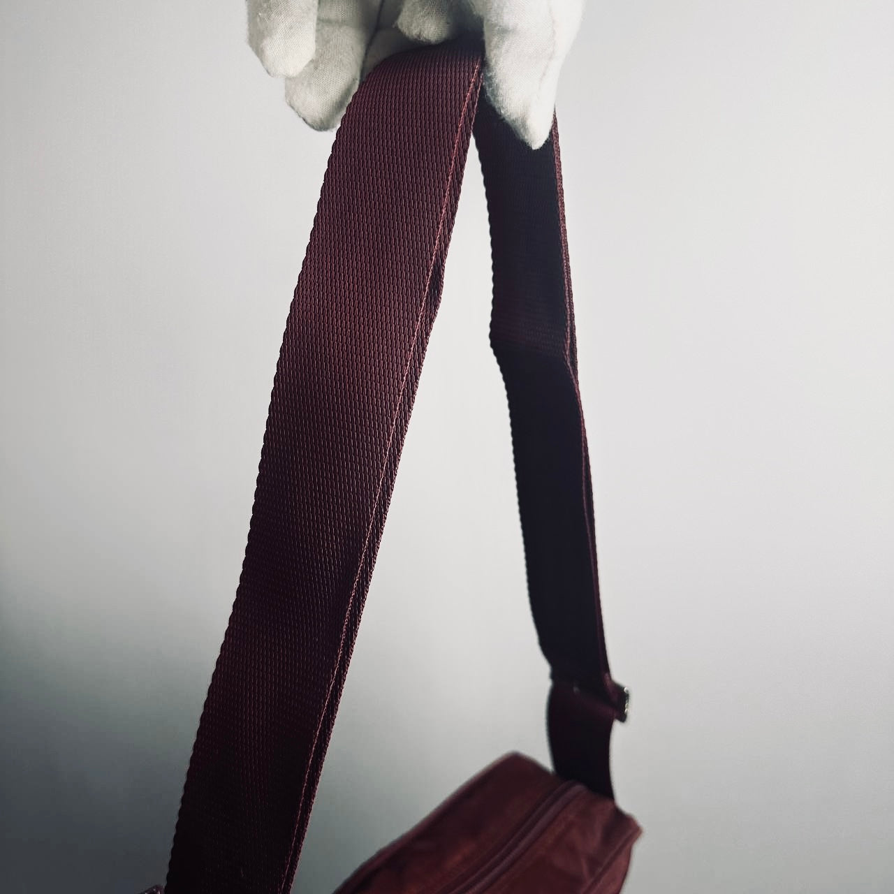 Prada Maroon Burgundy Red Tessuto Monogram Logo Nylon & Leather Camera Shoulder Sling Bag