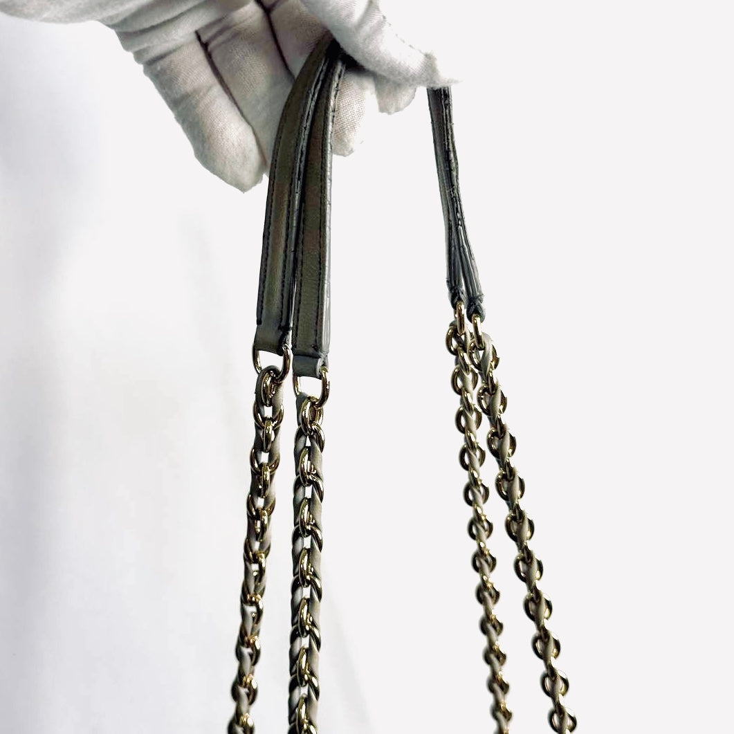 Salvatore Ferragamo Grey / Gray GHW Vara Bow Quilted Leather Shoulder Sling Chain Bag