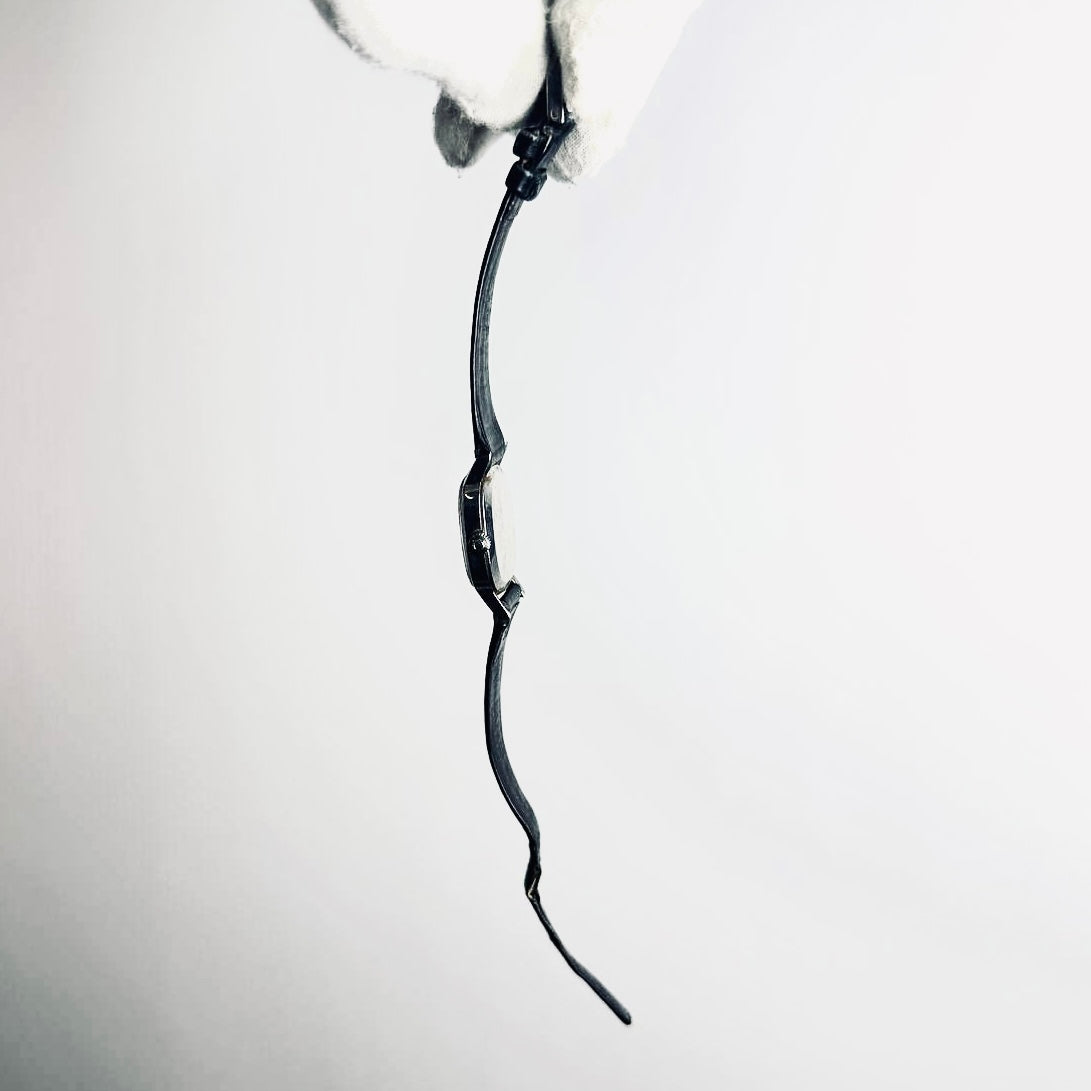 Omega De Ville White Oval Dial Stainless Steel Black Leather Strap 22MM Vintage Quartz Watch