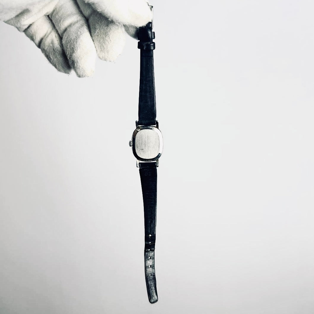 Omega De Ville White Oval Dial Stainless Steel Black Leather Strap 22MM Vintage Quartz Watch