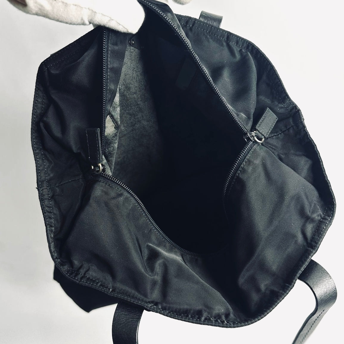 Prada Black Classic Tessuto Monogram Logo Nylon Shoulder Shopper Boston Tote Bag
