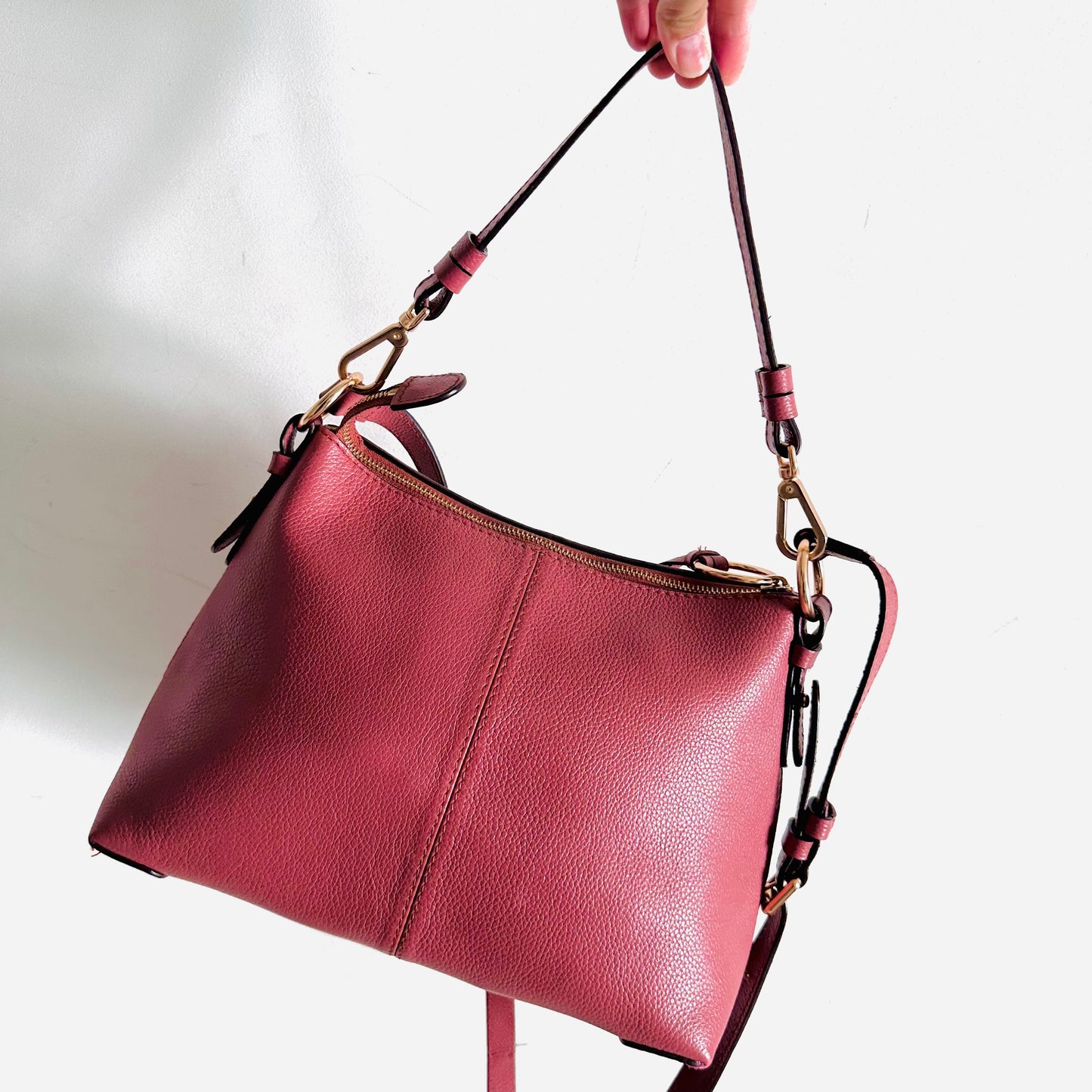 See By Chloe Joan Mauve Rose Pink GHW Small 2-Way Suede & Leather Monogram Logo Shoulder Sling Top Handle Bag